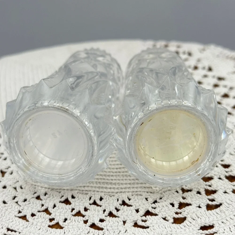 Vintage Clear Pressed Glass Salt and Pepper Shakers Starburst Diamond Pattern